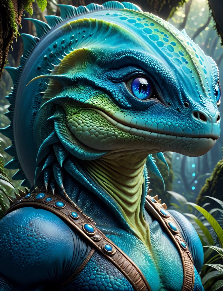 alien_vepar_lizard, futuristic:1.5, sci-fi:1.6, hybrid, mutant, (cerulean, blue and light blue color:1.9), (full body:1.9), fantasy, ufo, front view, unreal, epic forest_alien planet X background.

by Greg Rutkowski, artgerm, Greg Hildebrandt, and Mark Brooks, full body, Full length view, PNG image format, sharp lines and borders, solid blocks of colors, over 300ppp dots per inch, 32k ultra high definition, 530MP, Fujifilm XT3, cinematographic, (photorealistic:1.6), 4D, High definition RAW color professional photos, photo, masterpiece, realistic, ProRAW, realism, photorealism, high contrast, digital art trending on Artstation ultra high definition detailed realistic, detailed, skin texture, hyper detailed, realistic skin texture, facial features, armature, best quality, ultra high res, high resolution, detailed, raw photo, sharp re, lens rich colors hyper realistic lifelike texture dramatic lighting unrealengine trending, ultra sharp, pictorial technique, (sharpness, definition and photographic precision), (contrast, depth and harmonious light details), (features, proportions, colors and textures at their highest degree of realism), (blur background, clean and uncluttered visual aesthetics, sense of depth and dimension, professional and polished look of the image), work of beauty and complexity. perfectly symmetrical body.
(aesthetic + beautiful + harmonic:1.5), (ultra detailed face, ultra detailed eyes, ultra detailed mouth, ultra detailed body, ultra detailed hands, ultra detailed clothes, ultra detailed background, ultra detailed scenery:1.5),

3d_toon_xl:0.8, JuggerCineXL2:0.9, detail_master_XL:0.9, detailmaster2.0:0.9, perfecteyes-000007:1.3,Leonardo Style,alien_woman,biopunk,DonM1i1McQu1r3XL,DonMM4g1cXL ,DonMN1gh7D3m0nXL,DonMWr41thXL ,moonster, 