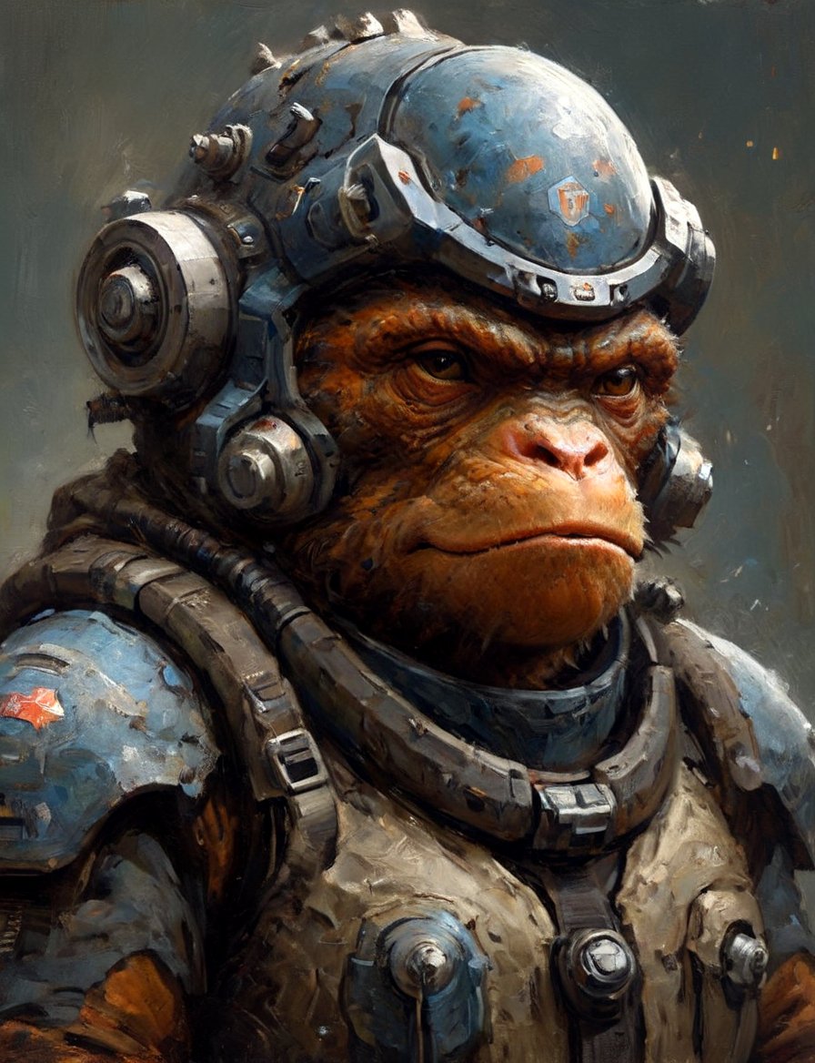 head and shoulders portrait, anthromorphic (toad:0.4) (ape:0.7) , a hard-boiled atmosphere, futuristic power armor, bounty hunter 