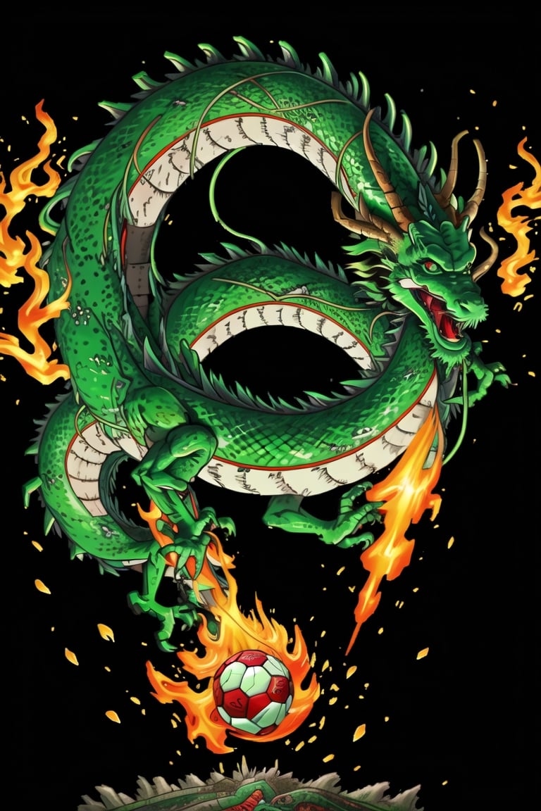 a dragon kicking a soccer ball, vibrant colors, detailed dragon scales, intense action, stadium background, realistic dragon face, fiery breath, strong legs, dynamic motion, energetic play, dramatic lighting, football field, dragon jersey, professional match, stadium crowd, dragon claws, dragon wings, goal post, soccer referee, cheering fans, soccer ball in mid-air, dragon tail swaying, flying dragon, soccer match, dragon eyes, dragon horns, soccer boots, dragon scales glistening, dragon breathing fire, dragon in mid-air, dragon soaring above the stadium, dragon celebrating a goal, dragon tail whipping, dragon using its wings to glide, dragon dribbling the ball, dragon shooting the ball, dragon jumping for a header, dragon defending the goal, dragon scoring a goal, dragon displaying agility, dragon executing a skillful maneuver, dragon competing with human players, dragon being the star player, dragon attracting all attention, dragon dominating the game, dragon displaying its athleticism, dragon displaying sportsmanship, dragon bringing excitement to the crowd, dragon exhibiting teamwork with human players, dragon showing off its soccer skills, dragon artistically controlling the ball, dragon exhibiting precision and accuracy in its shots.