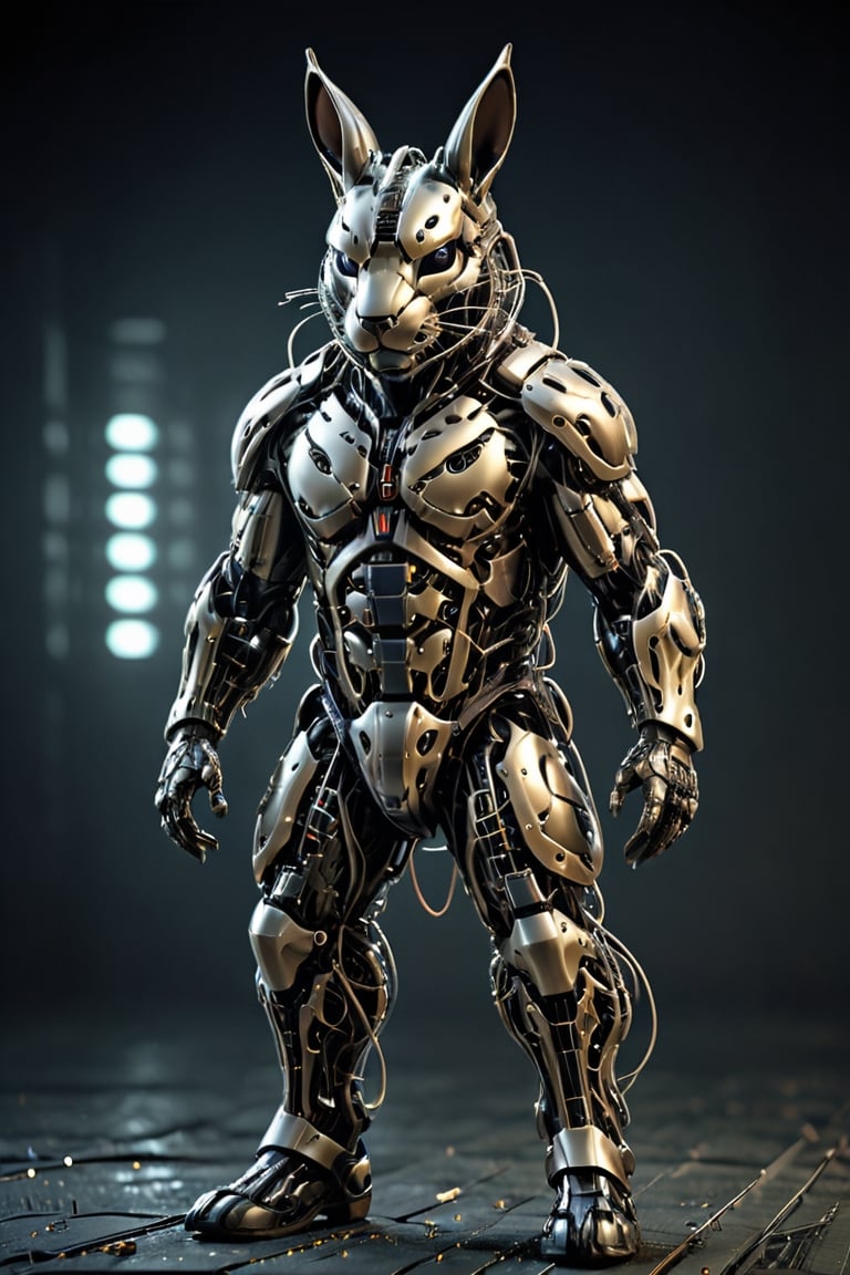 "Imagine a rabbit clad in a formidable combat exoskeleton suit, exuding an aura of strength and power. Despite its fluffy exterior, the suit adds a sense of bulk and weight to its form, emphasizing its formidable presence. With glowing visors and reinforced armor plating, the rabbit exudes an air of readiness for battle, ready to face any challenge with determination and resolve.",Animal Verse Ultrarealistic ,circuitboard