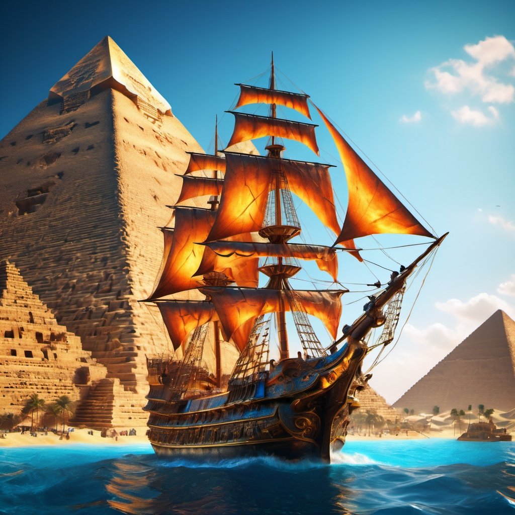 (+18) , NSFW ,
[The pyramids of Giza in the middle of a transparent blue ocean], 
 Pirate ship is passing by The lazy waters , 
 , 
intricate design, photorealistic, 
hyper-realistic, high definition, 
extremely detailed, 
cinematic, 
UHD, HDR, 32k, ultra hd, 
realistic, 
dark muted tones, highly detailed, 
perfect composition, 
beautiful intricate detailing , 
incredibly detailed octane render, 
trending on artstation, , 
nature, subsurface scattering, transparent, translucent skin, glow, bloom, Bioluminescent liquid, 3D style, cyborg style, Movie Still, Leonardo Style, warm color, vibrant, volumetric light,3d,more detail XL