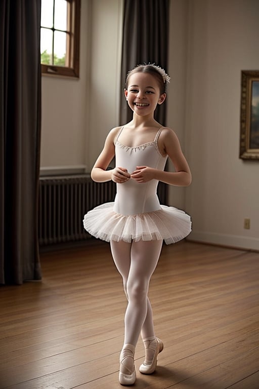 (best quality, masterpiece:1.2),ultra detailed,(photo realistic:1.4),solo,cute girl,ballerina,pantyhose,leotard,tutu,lite smile,indoor,photorealistic