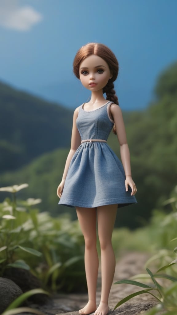 PHOTOGRAPH, 3D RENDERING, REALISTIC, FULL IMAGE SHOT, SOLE WOMAN ATHLETIC,
bluey, ENTIRE BODY VIEW IN PANORAMIC SHOT WITHOUT CUT FRAME,
NO DRESS, HAVE ARTICULATIONS STYLE "BLYTHE DOLL", WITH NATURAL TEXTURE HUMAN SKIN, FACE. NO DRESS. NATURE AMBIENT,modelshoot style