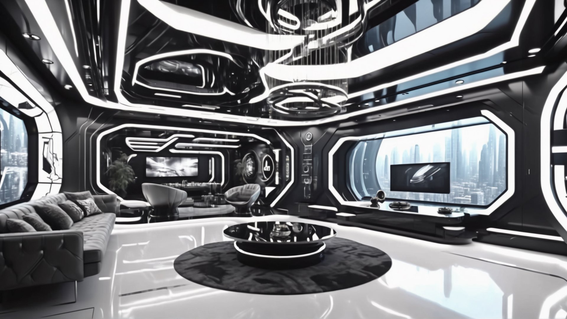 Masterpiece, ultra high definition, ultra high quality, 8k, exquisite details,
Space station, oversized floor-to-ceiling windows, future technology, intricate light, future luxury furniture, cyberpunk, black and white gray decoration tones, outer space background, planets, galaxies,