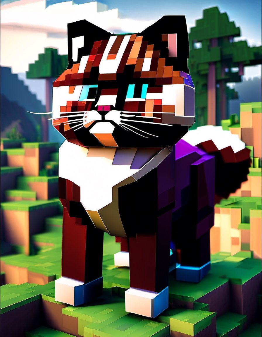  minecraft, MOBA style, Himalayan Cat, the Himalayan Cat is Robotic, Maroon color grading . Dreamlike, mysterious, provocative, symbolic, intricate, detailed,minecraft,v0ng44g