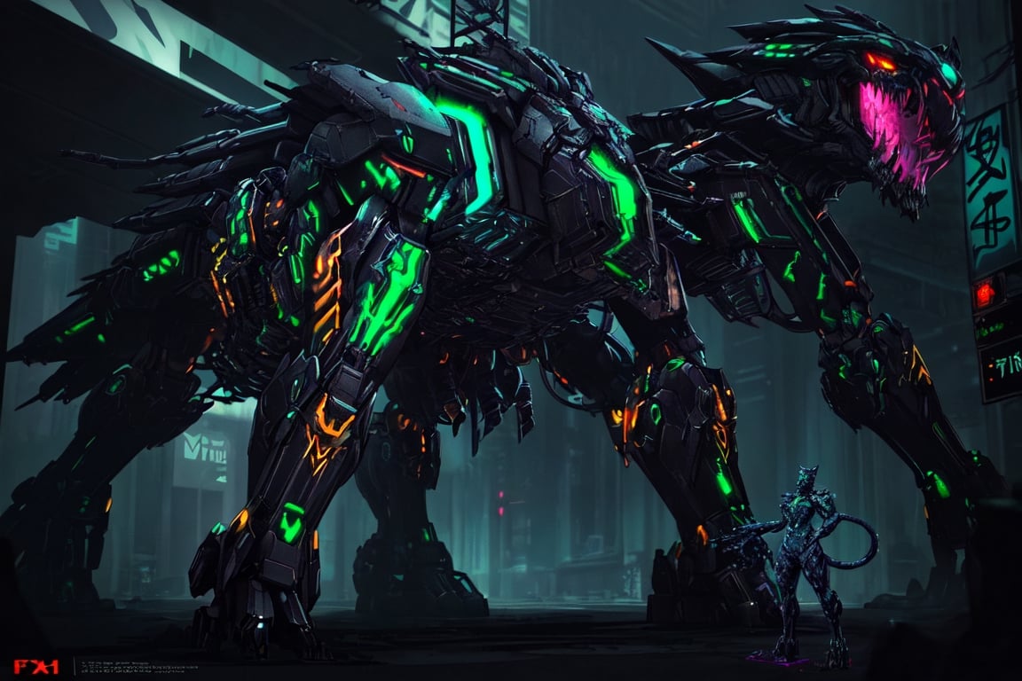 A mutant panther, neon ambiance, abstract black oil, gear mecha, detailed acrylic, grunge, intricate complexity, rendered in unreal engine, photorealistic