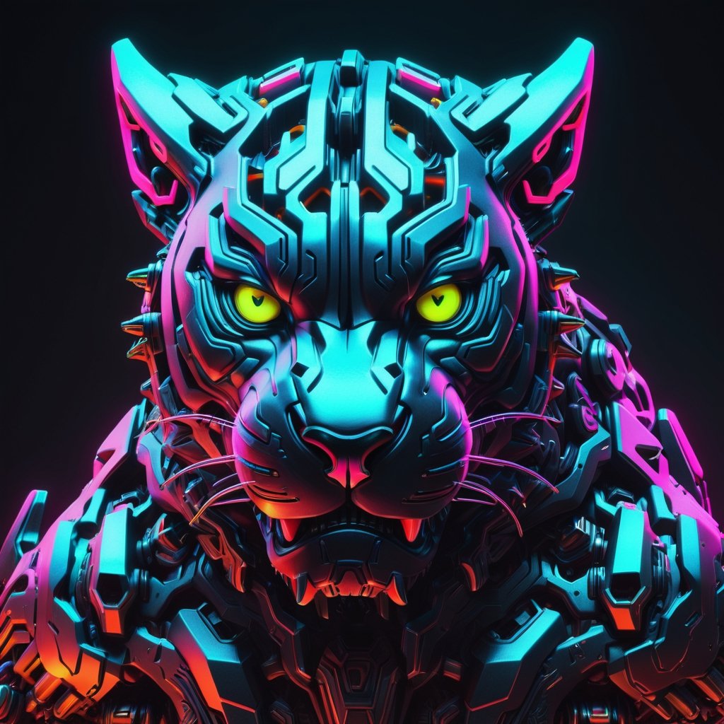A mutant panther, neon ambiance, abstract black oil, gear mecha, detailed acrylic, grunge, intricate complexity, rendered in unreal engine, photorealistic