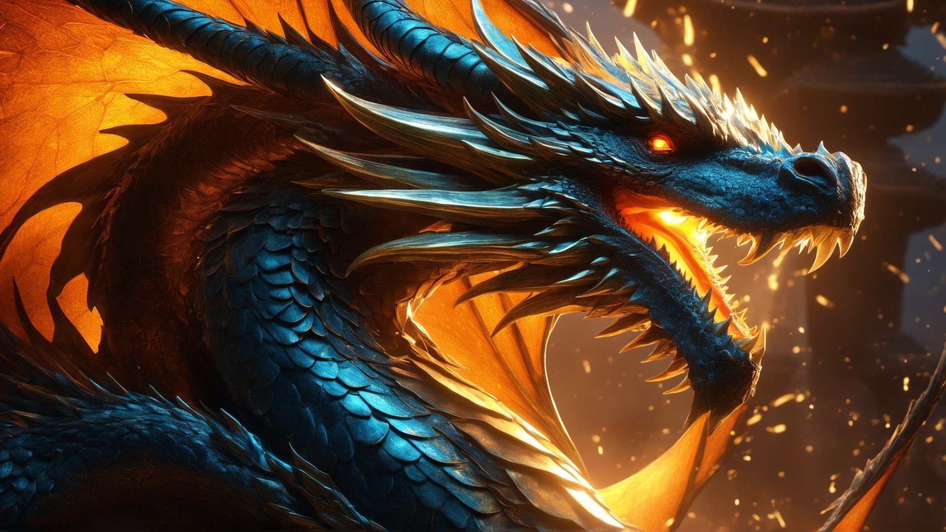 (masterpiece), ((best quality + highres + stunning art)), (aesthetic + beautiful + harmonic), {{Floating thunder magic and a burst of thunder}}, ((cinematic lighting + dynamic angle), ray tracing, ((very aesthetic)), (symmetrical intricate details + sharpen symmetrical details), (((face closeup:1.5)) of the gelid dragon, a dragon with its scales engraved with lighting intricate details, imposing and lightning wings, a glowing and hot stare, inside its ray lair that no one dares to enter),realistic