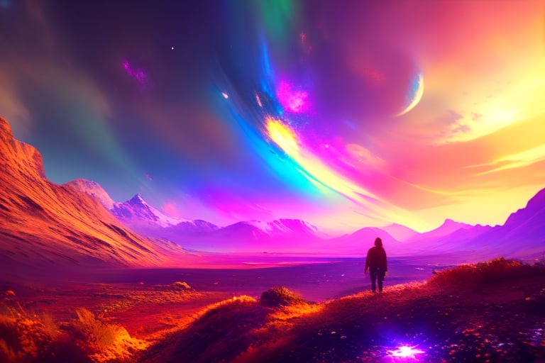 A colorful, earthly galaxy with random terrain, with friendly women and men in a warm and peaceful landscape. a soft lighting, sharp focus. Soft edges, trending on artstation, studio photo, intricate details, highly detailed.