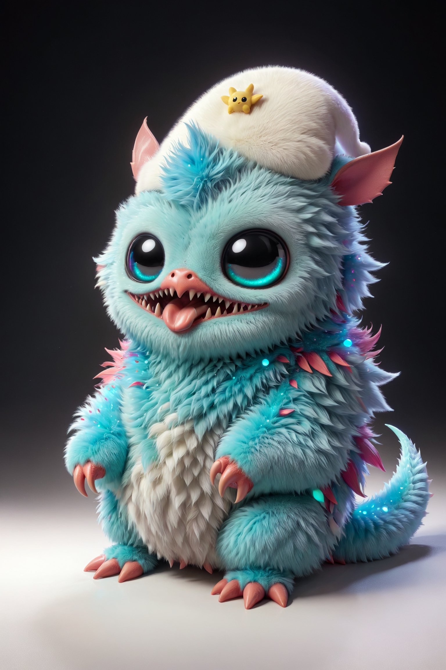 A cute alien creature, colourful fur, large reflective eyes like dark pools, plain background, 3d_model, cinematic lighting, rim lighting, kawaii, pokemon, t-shirt character, white background, cutout, bioluminiscence, chromatophore
,ral-chrcrts, duck billed platypus, furry dragon, huge alien_penis, large mouth filled with hundreds of sharp scary teeth