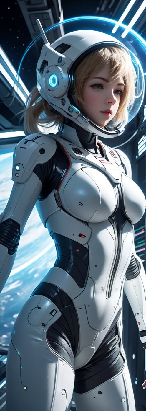 Girl in spacesuit, spaceship inside, Tsutomu Nihei style, Sidonia no Kishi, gigantism, laser generator, multi-story space, futuristic style, Sci-fi, hyperdetail, laser in center, laser from the sky, energy clots, acceleration, light flash, speed, anime, drawing, 8K, HD, super-resolution, manga graphics, Drawing, First-Person, 8K, HD, Super-Resolution