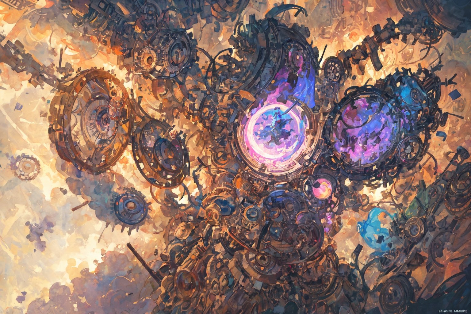Official Art, Unity 8K Wallpaper, Extreme Detailed, Beautiful and Aesthetic, Masterpiece, Top Quality, perfect anatomy, 

A whimsically eccentric steampunk zany dimensional drifter, this character brims with quirky gadgets and mismatched gears. Imagine this as an intricately detailed digital illustration, showcasing the intricate melding of mechanical parts with vibrant, whimsical colors. Each cog, pipe, and lever is meticulously crafted, giving the image a sense of kinetic energy and whimsy. The character's goggles gleam with a steampunk sheen, while their patchwork outfit exudes a playful sense of adventure. This high-quality image truly captures the essence of a lighthearted yet adventurous steampunk universe.

a beautifully drawn (((ink illustration))) depicting, vintage, PURPLE and YELLOW accents, watercolor painting, concept art, (best illustration), (best shadow), Analog Color Theme, vivid colours, contrast, smooth, sharp focus, scenery, 

(Pencil_Sketch:1.2,masterpiece, midjourney, best quality, incredibly absurdres, messy lines,high detail eyes,More Detail,perfect light,portrait