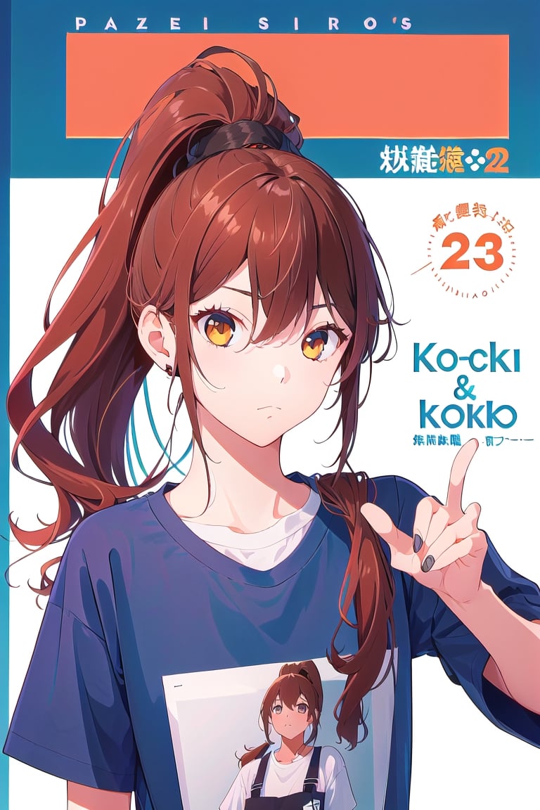 1girl,hori kyouko,25 years old,ponytail, adidas t-shirt, sport short, 
looking_at_viewer, 
serious, modeling pose, modeling,photostudio, ,magazine cover, foreground face,
showing her outfit