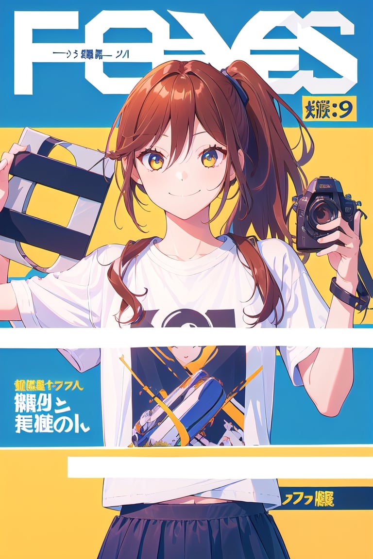 1girl,hori kyouko,25 years old,ponytail, sport t-shirt, sport short, 
looking_at_camera, 
conceited, modeling pose, modeling,photostudio, ,magazine cover, foreground,
showing her outfit, cocky smile, arrogant eyes