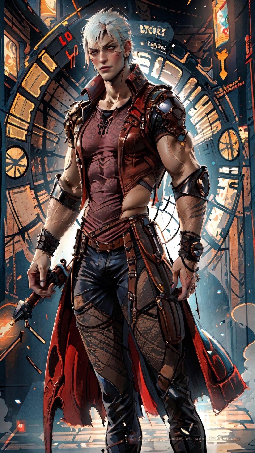 character Dante, game Devil may Cry, futuristic, steampunk style, man, masculine