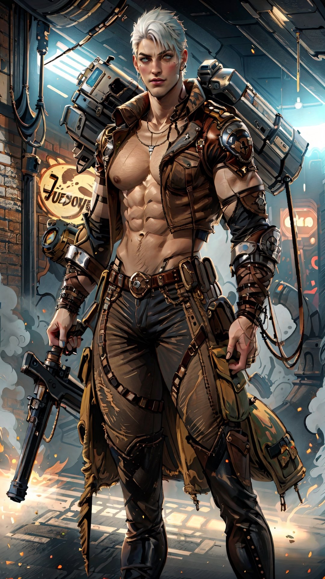 character Trish, game Devil may Cry, futuristic, steampunk style, man, masculine, army