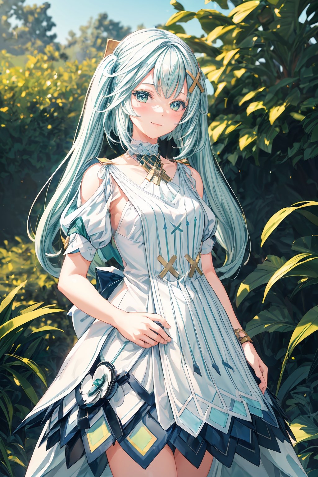 1 girl, faruzandef, beautiful smile, wear maid outfits, outdoor, hands behind back, masterpiece, best quality, (extremely detailed CG unity 8k wallpaper, masterpiece, best quality, ultra-detailed, best shadow), (detailed background), portrait, High contrast, realistic, perfect light,FARUZANRND