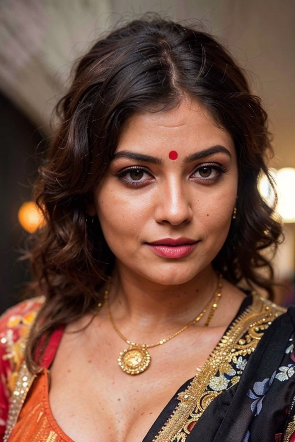 masterpiece, 8k, best quality, ultra highres, professional photography, sharp focus, HDR, 8K resolution, intricate detail, sophisticated detail, depth of field, photorealistic, sindoor on hair partings, ((voluptuous,slighty_chubby)), hindu milf, sexy woman with hina tattos,  lariat necklace, large breasts, blushing, kohl eyed, ((large breast, curvaceous)), at dashashwamedh ghat of Varanasi, temples of Varanasi, benares, hyperrealistic, (analog quality:1.3), (film grain:1.2), beautiful background, (best quality:1.3), ultra clarity , super realism , 8k, (natural skin texture, hyperrealism, soft light, sharp:1.2), (intricate details:1.12), hdr, (dark shot:1.33), neutral colors, (hdr:1.4), (muted colors:1.5), technicolor, (intricate), (night:1.4), hyperdetailed, dramatic, intricate details, (cinematic),super realism , 8k, (natural skin texture, hyperrealism, soft light, sharp:1.2), (intricate details:1.12), hdr, (dark shot:1.22), vibrant colors, (hdr:1.4), (vibrant colors:1.4), (intricate), (artstation:1.2), hyperdetailed, dramatic, intricate details, (technicolor:0.9), (rutkowski:0.8), cinematic, detailed,