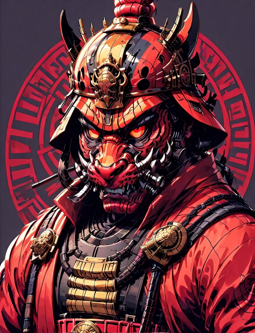 head and shoulders portrait, (samurai animorphic Asian Cobra:1.5) samurai warrior, colorful, symmetrical precise detail, symmetrical features, (flat silkscreen:1.5) , wearing mask, pastel-color, creative, dark flat color background ,oni style