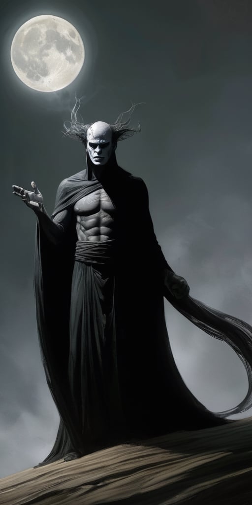 A dark and tantalizingly mysterious figure, Marvel comics' The Sandman is depicted with a richly gothic flair reminiscent of Clive Barker's style. This striking illustration of the character is a haunting painting, showcasing intricate details like flowing dark robes, shadowed features, and a sense of foreboding presence. The artistry in this image is top-notch, capturing the essence of The Sandman in a captivating and immersive way.