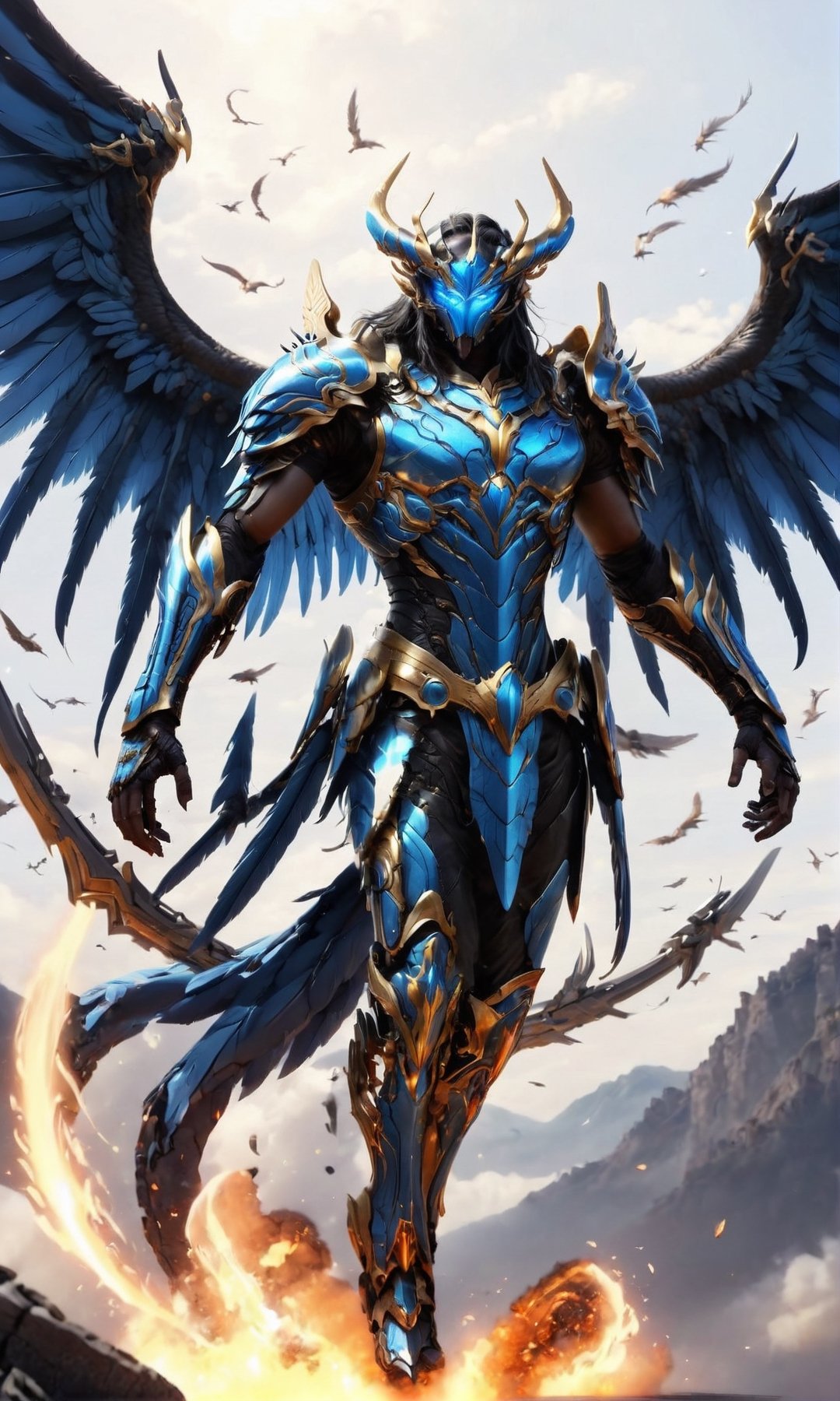a 4 armed human creature with wings 