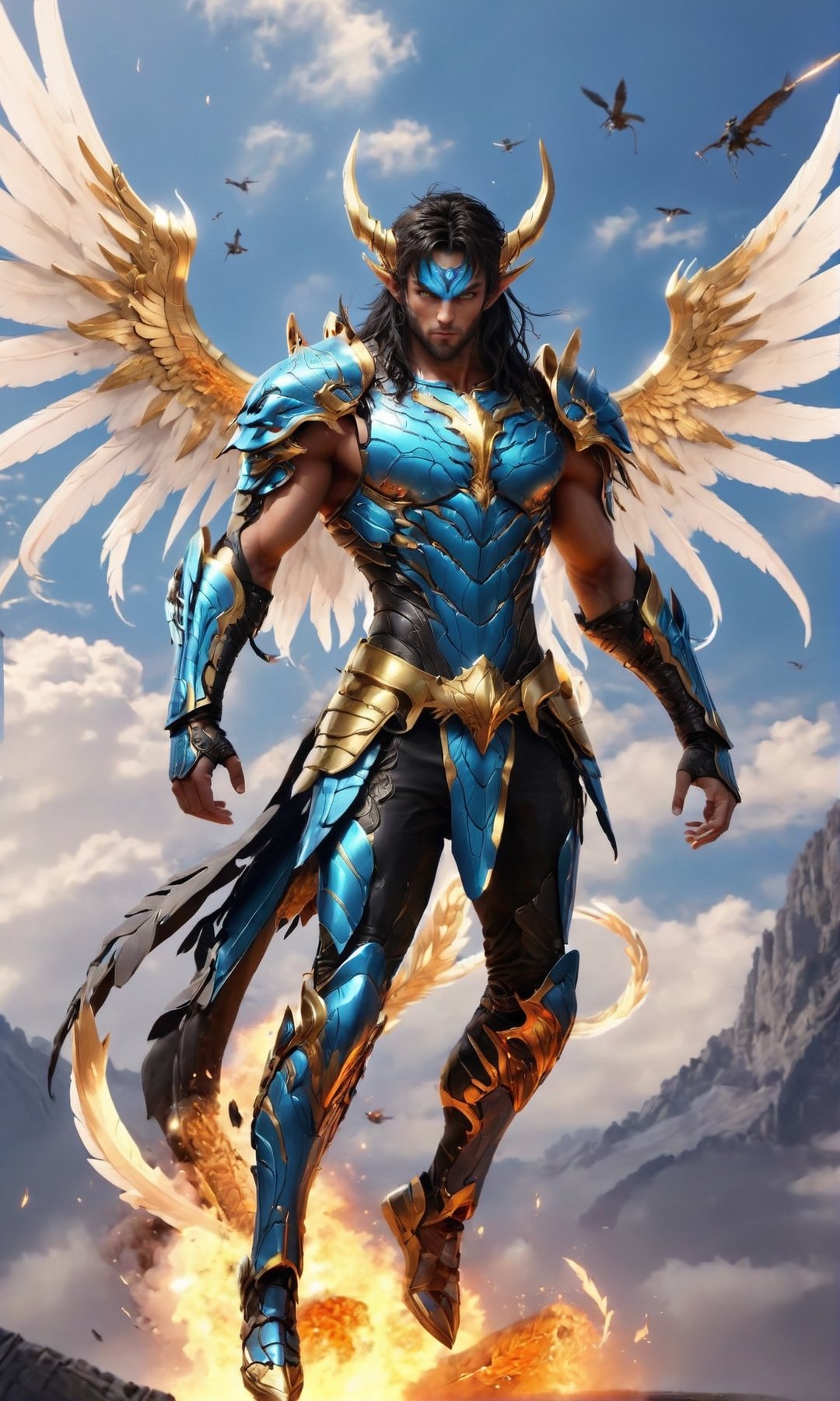 a 4 armed human creature with wings 