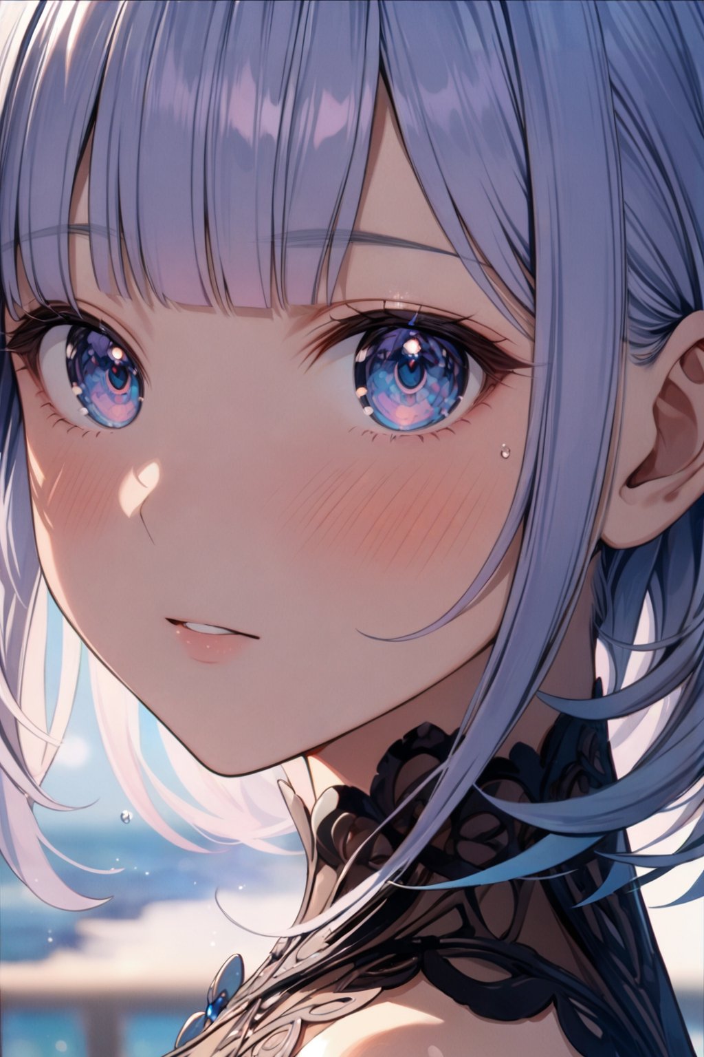 (masterpiece, best quality), (ultra-detailed 8K), (perfect design), absurdres, highres, (blush), (super fine illustration), (light blue hair), (ultra-intricate pupil in eyes, shiny eyes), long eyelashes, double eyelids, parted lips, kawaii, cute, slender, (ultra delicate and beautiful skin), insanely detailed clothes, perfect anatomy, dynamic angle.
Solo, a kawaii little girl, light blue hair, masterpiece, best quality, (amazing, beautiful detailed eyes, blunt bangs), high resolution, cute face, close up face, masterpiece, best quality, extremely detailed, anime, beautiful girl, solo, (PHOTO BACKGROUND: 1.3), depth of field, bokeh,