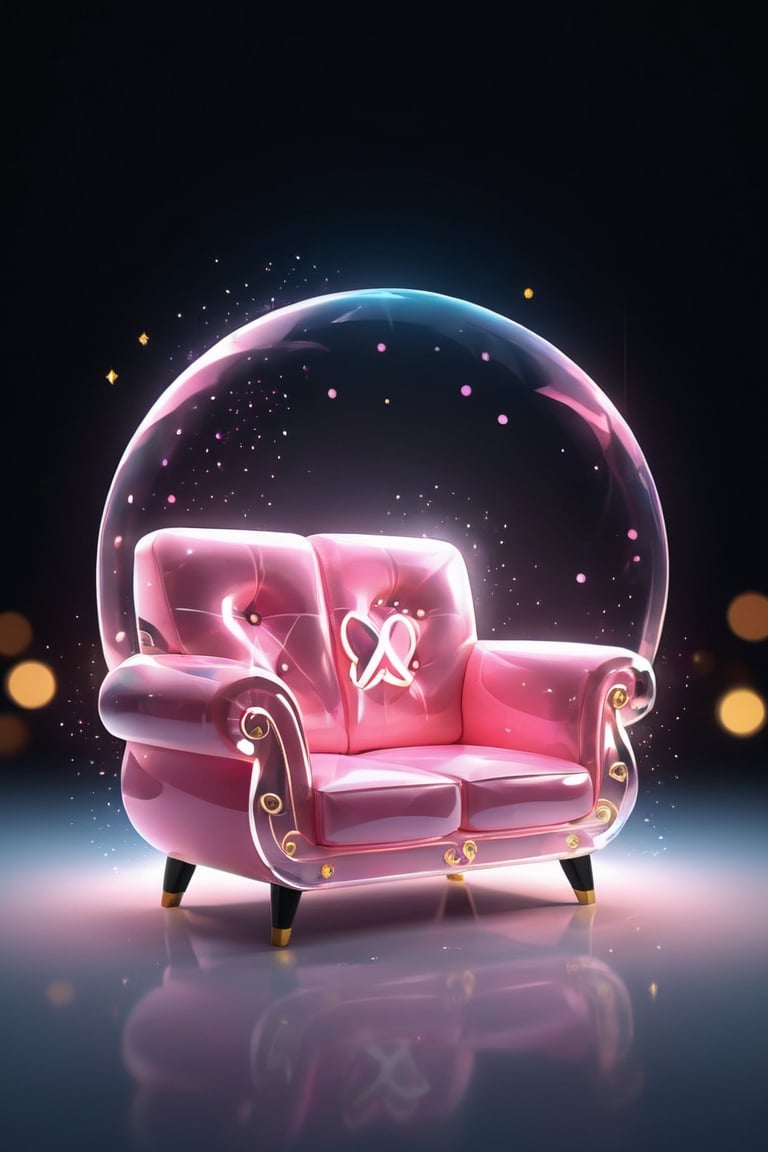 A pink Sofa logo, designed in a simple and transparent style, decorated with cute cartoon creativity, the entire background is white, high quality, detailed focus, deep bokeh, beautiful,Visually delightful, 3D,more detail XL,glitter,ral-3dwvz,glass shiny style,cartoon logo,shiny,LOGO,chibi, cinematic moviemaker style,logo,disney style,Apoloniasxmasbox,mascot logo,logoredmaf