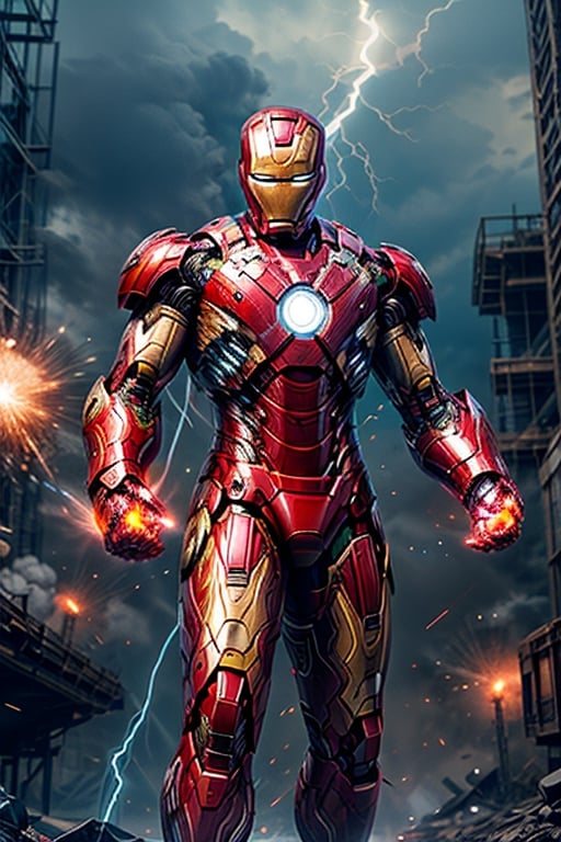  a super high-detailed and realistic image of a knight in a iron-man-inspired body armor with and a glowing lightning charge:
knight donning a state-of-the-art silver-black body armor that draws inspiration from Iron-Man, yet takes it to a new level of high-tech brilliance. This knightly body armor emits a mesmerizing glow, with lightning charges coursing through its surface, showcasing its incredible technological sophistication. The knight's powerful physique is accentuated by the hi-tech armor, and his body suit incorporates an array of advanced tools and gadgets, all seamlessly integrated. He wears a Hi-Tech helmet, both concealing his identity and offering crucial data through its heads-up display.
In this stunning image, the knight is adorned in the full glory of his Hi-Tech lightning charge magical armor, a perfect blend of technology and mystic power. The background should portray a knightly setting, heightening the sense of grandeur and heroism.
With a heroic and dynamic pose, this image should encapsulate the knight's unwavering courage and determination. Every detail, from the intricate spider-like designs on the armor to the crackling energy of the lightning charge, should be meticulously rendered, creating a 4K HDR super high-quality masterpiece that immerses viewers in the thrilling world of this cyberpunk knight." ((Photographic cinematic super high detailed super realistic warrior Iron man knight image)), ((4k HDR super high quality image)), ((masterpiece)), (((full body))),
