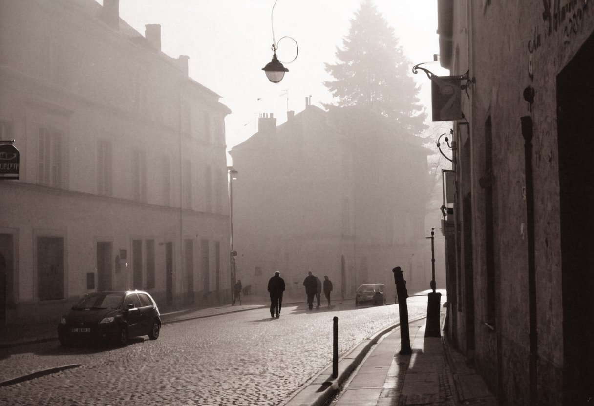 lith_argenta_bromBN1W, a foggy street somewhere in europe, hard shadow