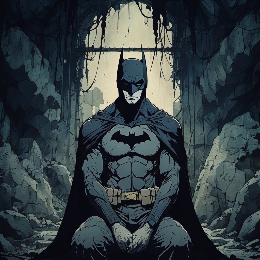 dark anime, Batman in his cave   