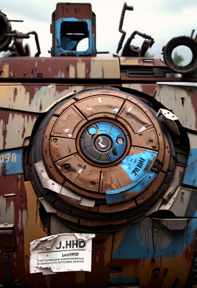 Photo of a Trade Federation Droid wreckage on a junkyard, rain, paper, 4k, uhd, masterpiece 
