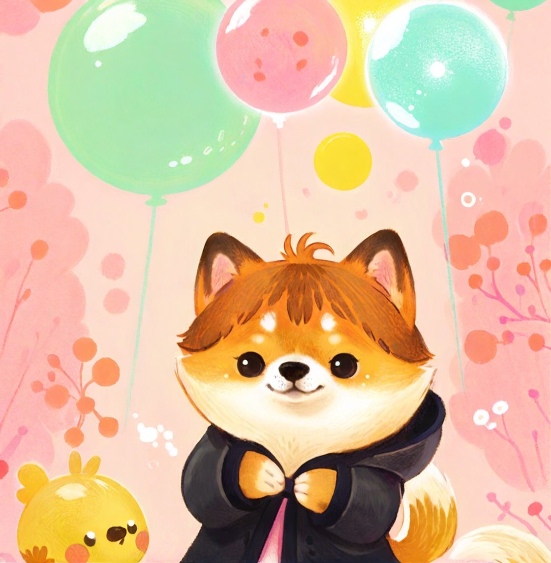 Fashion design, poster design, trend, graphic, pop style, Shiba Inu, chick, bubble text