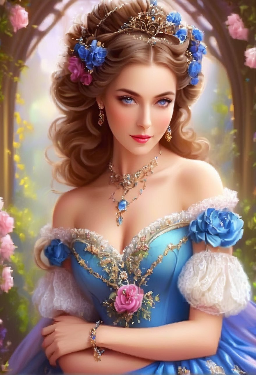 beautiful 50 years old woman in a blue dress with flowers in her hair, beautiful fantasy woman, beautiful woman, beautiful Victorian art portrait, beautiful Victorian art, beautiful fantasy portrait, Princess portrait, beautiful princess woman, fantasy woman, fantasy Victorian art, beautiful gorgeous digital art, fantasy portrait, very beautiful fantasy art, fantasy beautiful, beautiful digital images, elegant digital painting