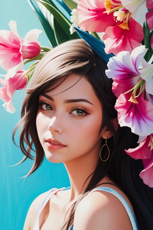 Portrait of a girl with gladiolus,  pop art painting inspired by Hülya Özdemir, tumblr, figurative art, Jen Barthel, Conrad Rozet style, acrylic canvas, illustration

,vane /(granblue fantasy/)