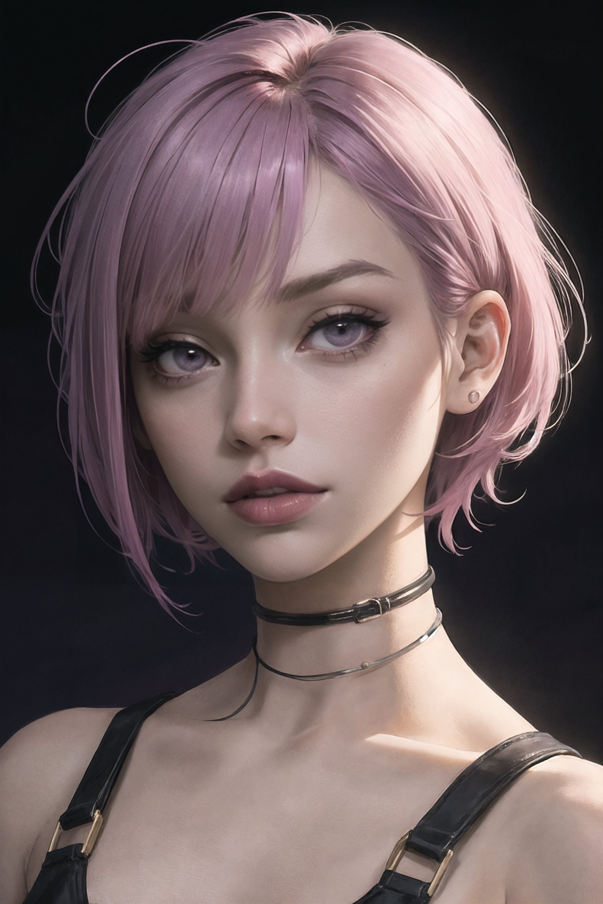 Woman, Short hair, Bobcut, Bangs, Multicolor hair, Pink hair, Purple hair