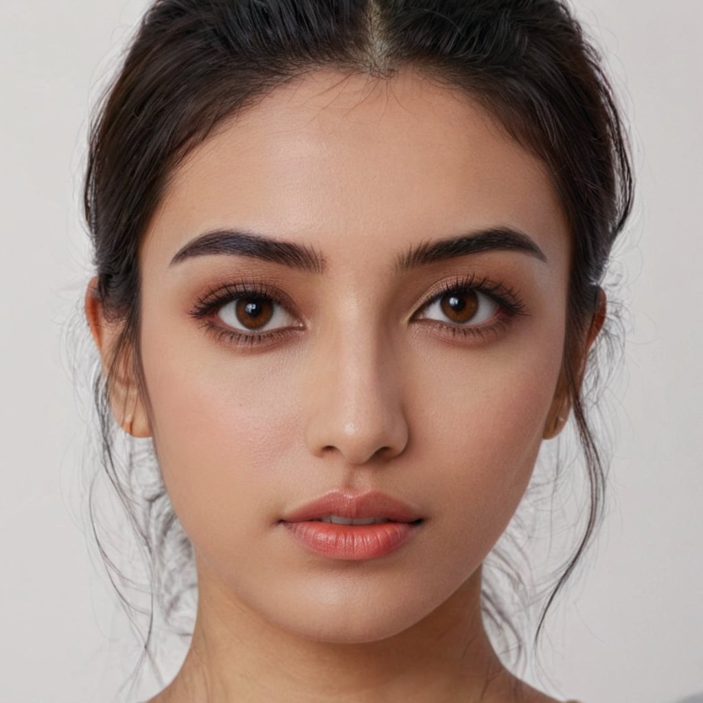 hyper realistic face of a stunning beautiful Indian woman brown eyes black hairs perfect eyebrows happy expression ,4k , 8k