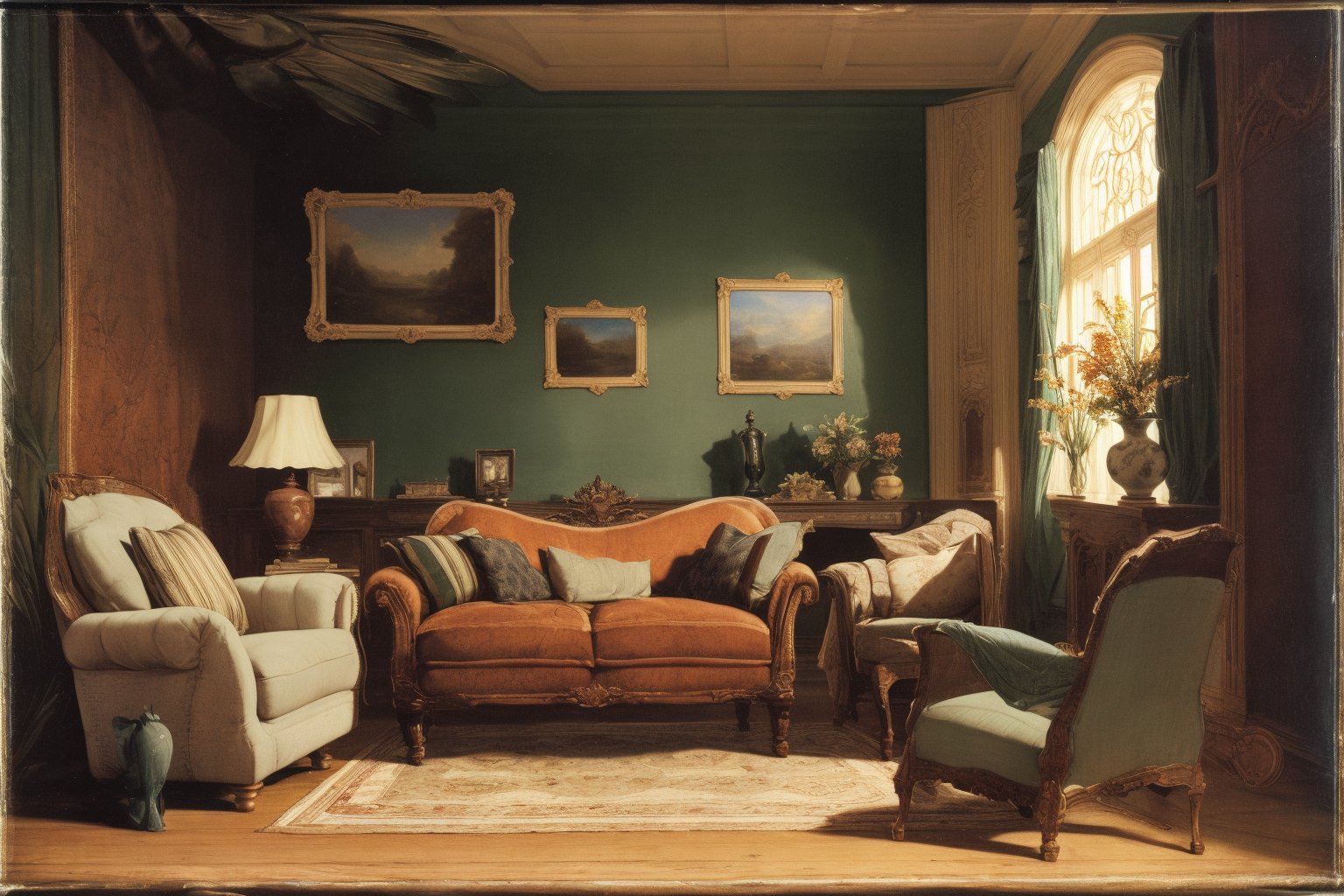 (masterpiece), best quality, living room, medium shot, oil painting