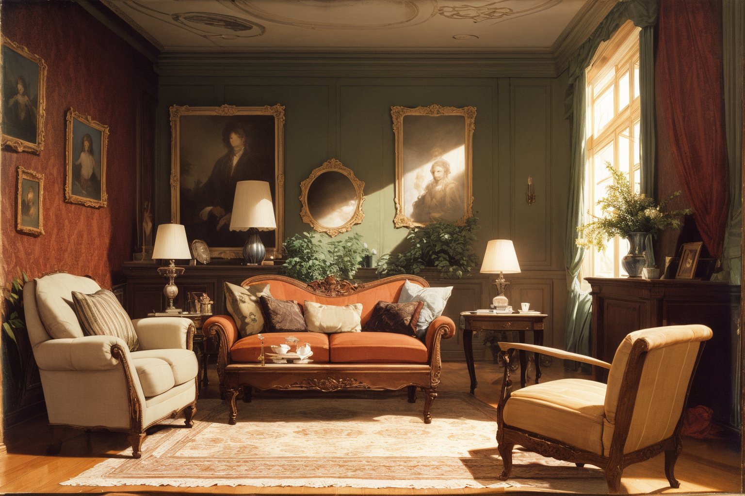 (masterpiece), best quality, living room, medium shot, oil painting