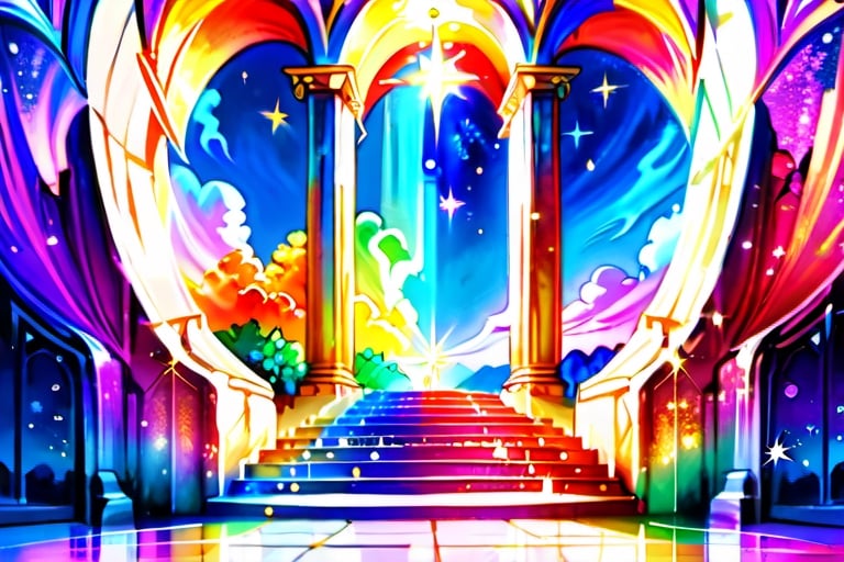 (best quality) beautiful (HDR:1.2) (realistic:1.2) (landscape:1.2) Outside, an illustration concept art the beautiful, heavenly, and ethereal glittery marble Stairway to Heaven that leads up to the sparkling exquisite Pearly Gates of Heaven, magical aura, bright bold sparkly vibrant colors that pop, shooting stars, masterpiece, 8k resolution astral, radiant, hyperdetailed, colorful, detailed, dreamy serene, mystical (heaven:1.1)
