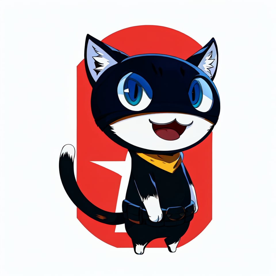 (masterpiece), (best quality), (cute colors), frame add bold text "Morgana" complex cat apocalypse add name Premium anime card "Morgana" Authenticated cardstock 14PT awesome images cat, beautiful ,simple white background,border red color