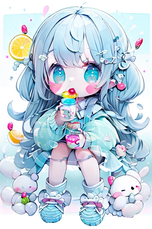 girl eating fruit snacks,chibi