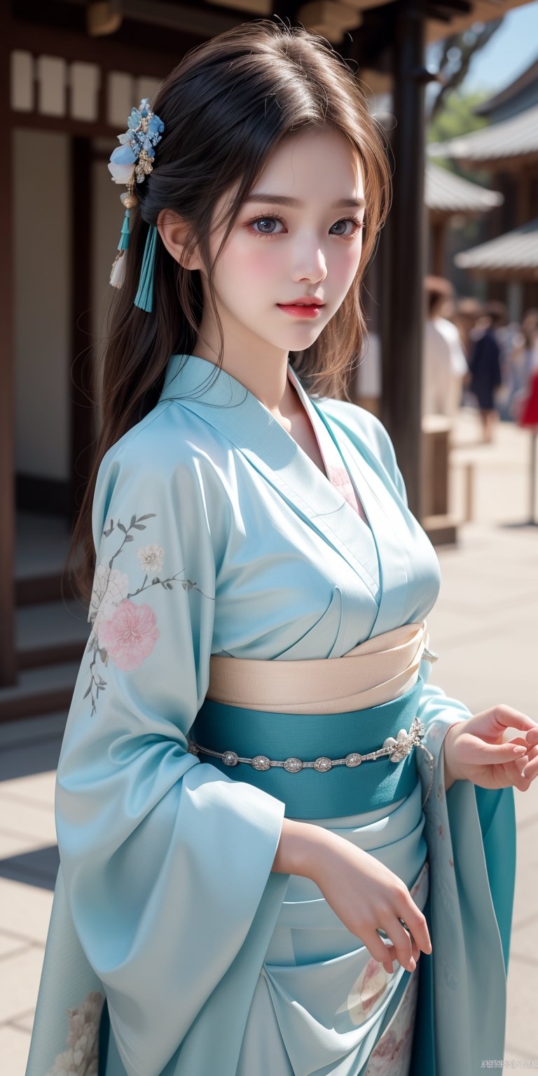 {{Beautiful and detailed eyes},
Detailed face, detailed eyes, slender face, real hands, cute Korean girlfriend 17 year old girl, perfect model body, looking at camera, sad smile, dynamic pose, furisode, kimono, shrine, hatsumode , medium breasts, cosmetics advertising model, her one girl is walking,Realism