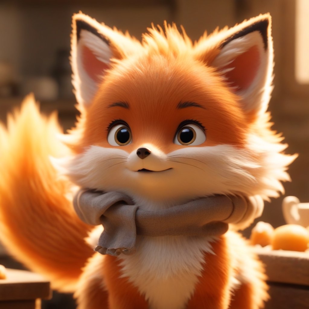 a small tabby fox (Masterpiece, Best Quality, Ultra-Detailed, 8K), Cinematic Lighting, Midway.,Xxmix_Catecat,JPkitchen