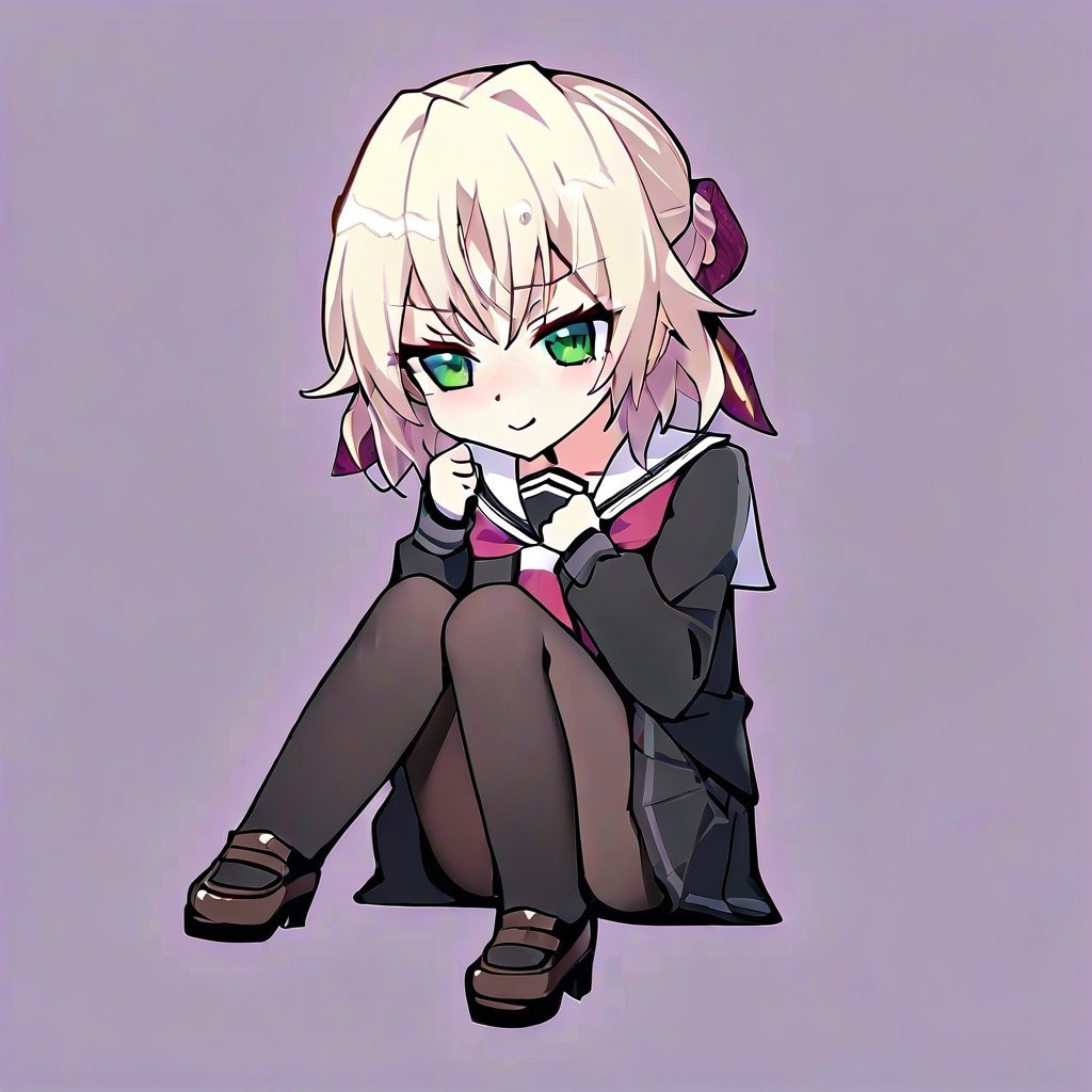 1girl,
yumenouchi chiharu, 
Rabbit Hole,
noelle, memories off 8, rinshoji school uniform, red neckerchief, schoolnoelle,
female_solo, smile,looking at viewer,chibi,full_body, no nose,black pantyhose,lofers,
masterpiece, newest,best quality, very aesthetic, absurdres, safe, 