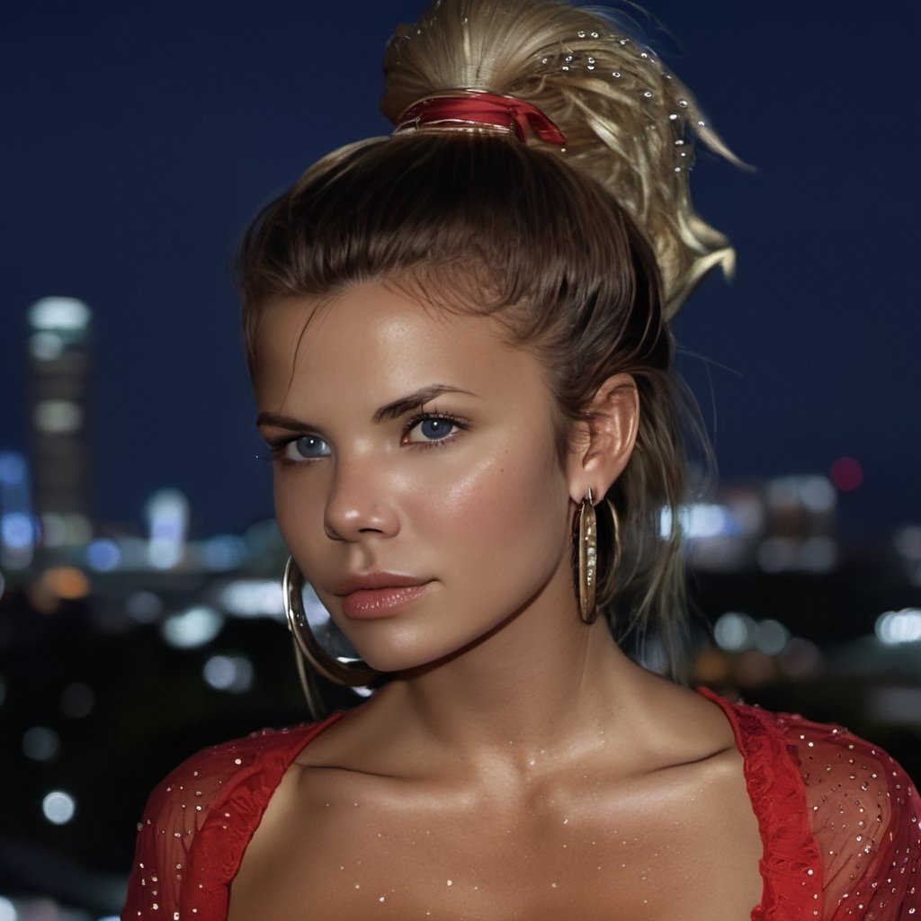 woman, ((portrait, red shirt, face frontal , nude)), city at night, ((detailed skin texture,dark night, midnight, full moon, starry sky)),natalee, , ((sharp face, detailed face, realistic face, naturtal skin, realistic skin, detailed skin, pores, sharp eyes, detailed eyes,realistic eyes)),