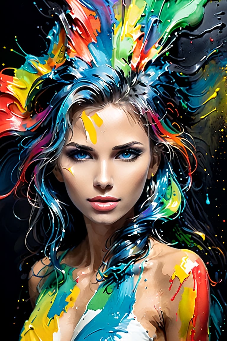 (abstract very beautiful woman from paint,  (Grizail paint chromatic:1.5),brush strokes  of color, water colrs, sketch,, textured, black background),natalee,ais-acrylicz,covered with ais-acrylicz,oil paint,3D MODEL
