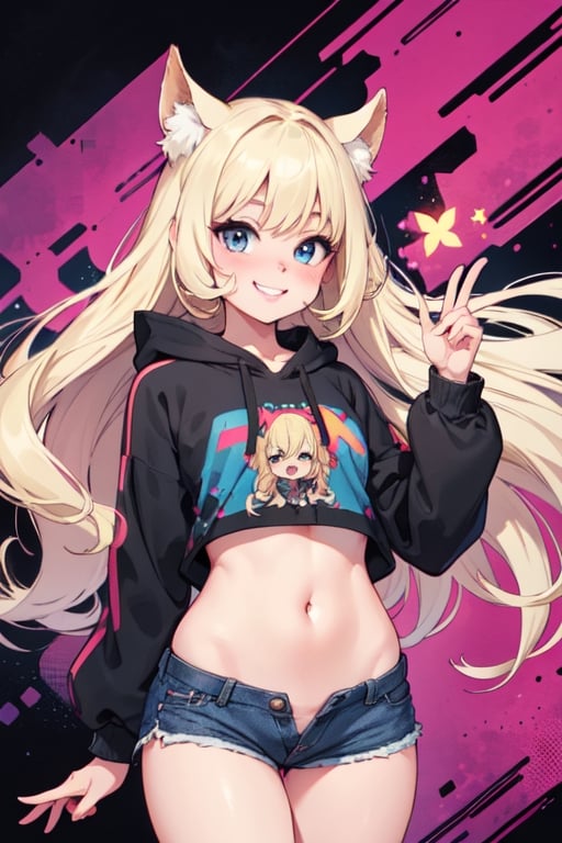 cute, Micro shorts, blond_hair,btfembelly, smile, proud,sexy,anime, trust