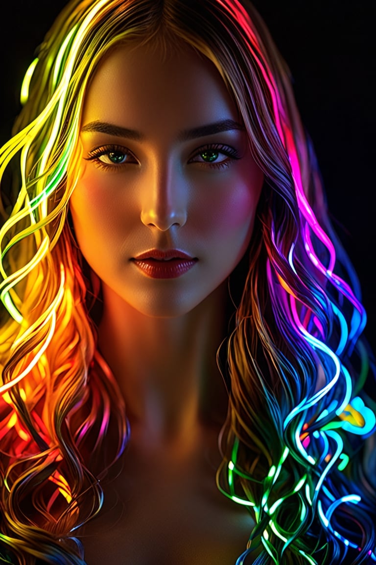 best quality, 4k, 8k, highres, masterpiece:1.2), ultra-detailed, (realistic, photorealistic, photo-realistic:1.37), Luminogram portrait with fiber optic light painting, Light field photography, Light painting, Light tracing, portraits, bokeh, studio lighting, physically-based rendering, vivid colors, sharp focus, reverse vignette, ethereal glow, colorful, delicate details, soft shadows, luminescent strands, subtle highlights, ambient incandescent light, fantastical atmosphere, glowing figures, unconventional light sources, contrasting hues, fiber optic brushstrokes, hypnotic patterns, trail of lights, playful illumination,ANIME