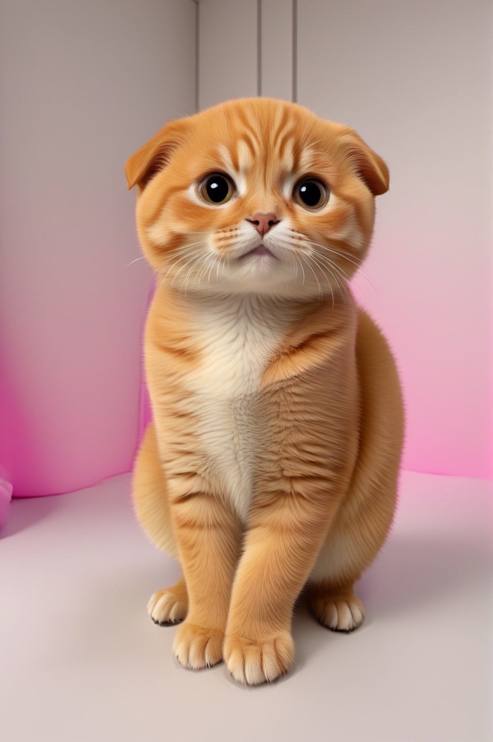 3d baby chubby cute orange Scottish Fold cartoon, ultra hd, realistic, vivid colors, highly detailed, UHD drawing, pen and ink, perfect composition, beautiful detailed intricate insanely detailed octane render trending on artstation, 8k artistic photography, photorealistic concept art, soft natural volumetric cinematic perfect light,pink hair,<lora:659095807385103906:1.0>